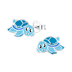 Silver Turtle Stud Earrings - 8009
