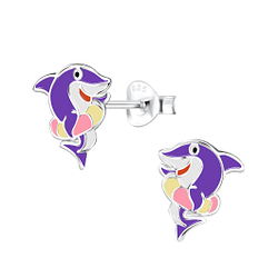 Silver Shark Stud Earrings - 8014