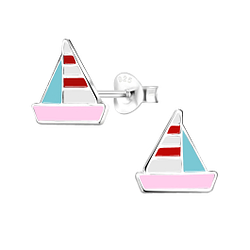 Silver Sailboat Stud Earrings - 8031