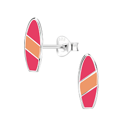 Silver Surfboard Stud Earrings - 8038