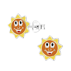 Silver Sun Stud Earrings - 8047
