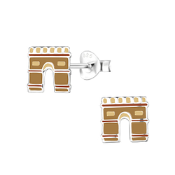 Silver Arc de Triomphe Stud Earrings - 8081