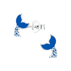 Silver Mermaid Tail Stud Earrings - 8053