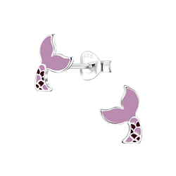 Silver Mermaid Tail Stud Earrings - 8054