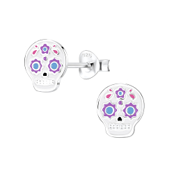 Silver Skull Stud Earrings - 8245 Silver Skull Stud Earrings - 8245