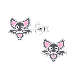 Silver Bat Stud Earrings - 8290