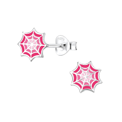 Silver Spider Web Stud Earrings - 8297