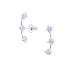 Cubic Zirconia Line Silver Stud Earrings - 8145