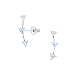 Cubic Zirconia Line Silver Stud Earrings - 8146