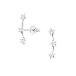 Cubic Zirconia Line Silver Stud Earrings - 8148