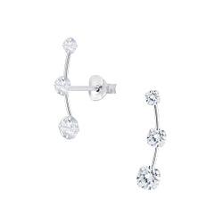Cubic Zirconia Line Silver Stud Earrings - 8149