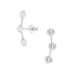 Cubic Zirconia Line Silver Stud Earrings - 8150