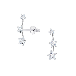 Cubic Zirconia Line Silver Stud Earrings - 8152