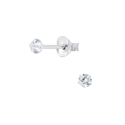 4mm Round Silver Cubic Zirconia Stud Earrings - 8154
