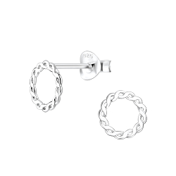 Silver Patterned Stud Earrings - 8184
