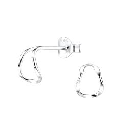 Silver Half Hoop Stud Earrings - 8186