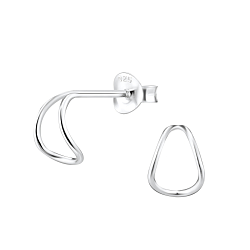 Silver Half Hoop Stud Earrings - 8187