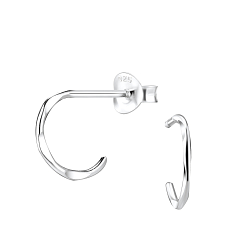 Silver Half Hoop Stud Earrings - 8188