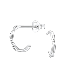 Silver Twisted Half Hoop Stud Earrings - 8189