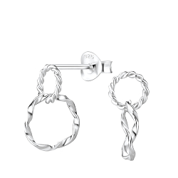 Silver Twisted Stud Earrings - 8192