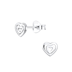 Silver Heart Stud Earrings - 4527