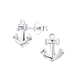 Silver Anchor Stud Earrings - 5039