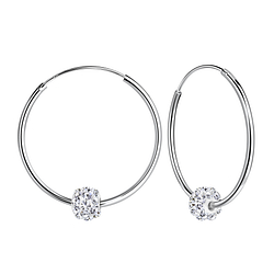 25mm Silver Hoop Earrings with 6mm Crystal Ball - 7182