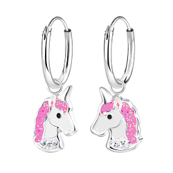 Silver Unicorn Charm Hoop Earrings - 2947