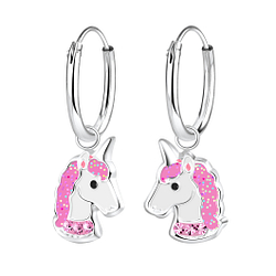 Silver Unicorn Charm Hoop Earrings - 2948