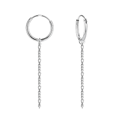 Silver Figaro Chain Dangle Hoop Earrings - 8270 Silver Figaro Chain Dangle Hoop Earrings - 8270