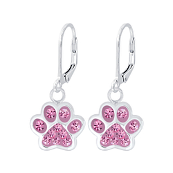 Silver Paw Print Lever Back Earrings - 7071