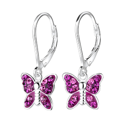 Silver Butterfly Crystal Lever Back Earrings - 5772 Silver Butterfly Crystal Lever Back Earrings - 5772