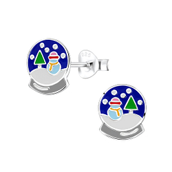 Silver Snow Ball Stud Earrings - 8425