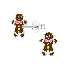 Silver Gingerbread Stud Earrings - 8427
