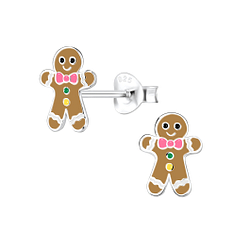 Silver Gingerbread Stud Earrings - 8426