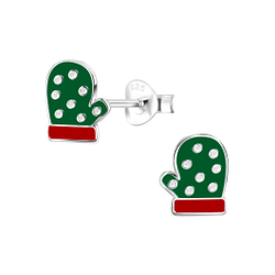 Silver Christmas Glove Stud Earrings - 8432