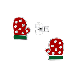 Silver Christmas Glove Stud Earrings - 8430 Silver Christmas Glove Stud Earrings - 8430