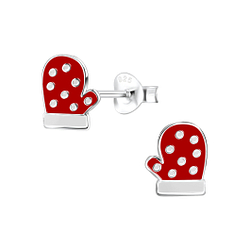 Silver Christmas Glove Stud Earrings - 8431 Silver Christmas Glove Stud Earrings - 8431