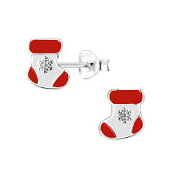 Silver Christmas Stocking Stud Earrings - 8433
