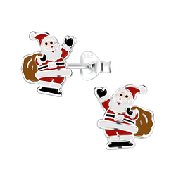 Silver Santa Claus Stud Earrings - 8437