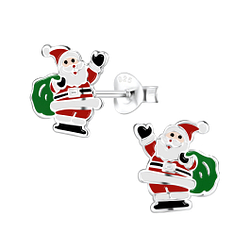 Silver Santa Claus Stud Earrings - 8438