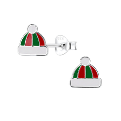 Silver Hat Stud Earrings - 8442