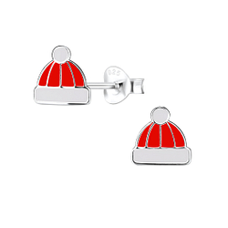 Silver Hat Stud Earrings - 8441