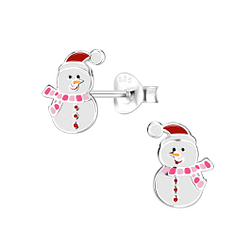Silver Snowman Stud Earrings - 8444
