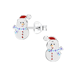 Silver Snowman Stud Earrings - 8443