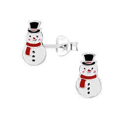 Silver Snowman Stud Earrings - 8446
