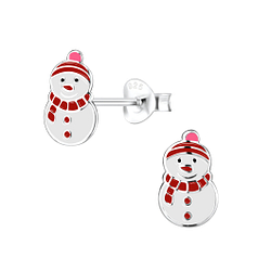 Silver Snowman Stud Earrings - 8448