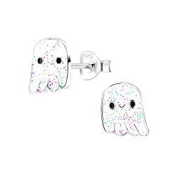 Silver Ghost Stud Earrings - 8334