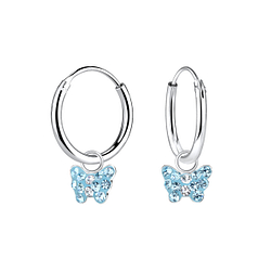 Silver Butterfly Charm Hoop Earrings - 8407 Silver Butterfly Charm Hoop Earrings - 8407