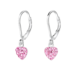 Silver Heart Crystal Lever Back Earrings - 7967